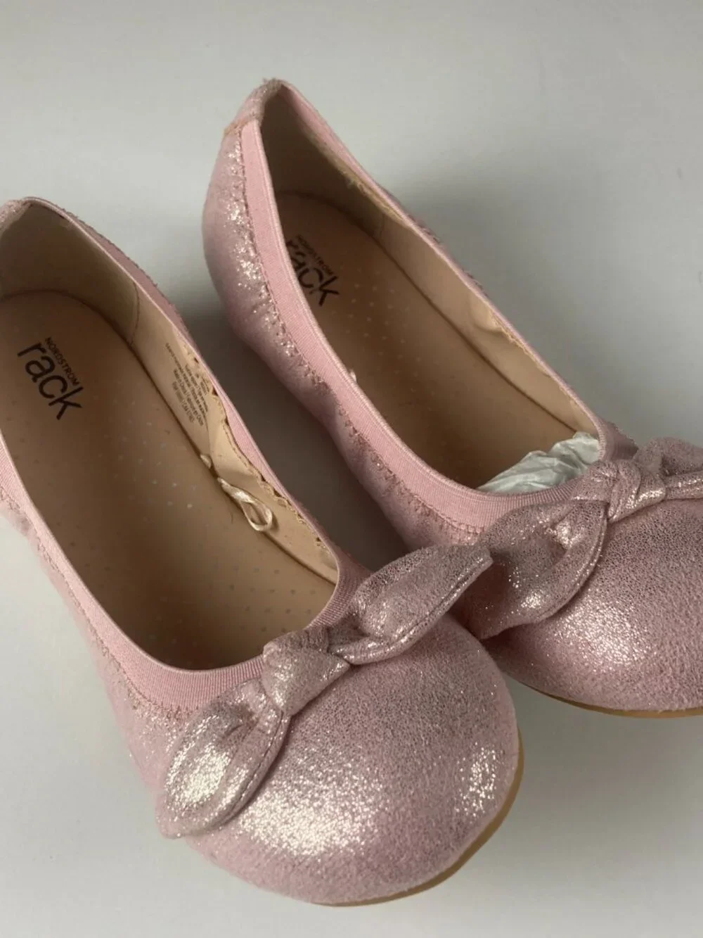 Nordstrom Rack Girls Ballet Flats Pink Shimmer Bow Slip On Shoes Size 5 Youth